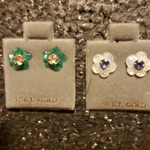Genuine Gem and 10k gold Flower Jacket Earrings - Picture 3 of 4